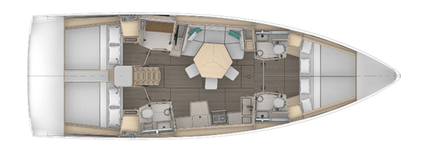Voilier Dufour 44 version 4 cabines doubles, 4 salles d'eau, et une cuisine longitudinale