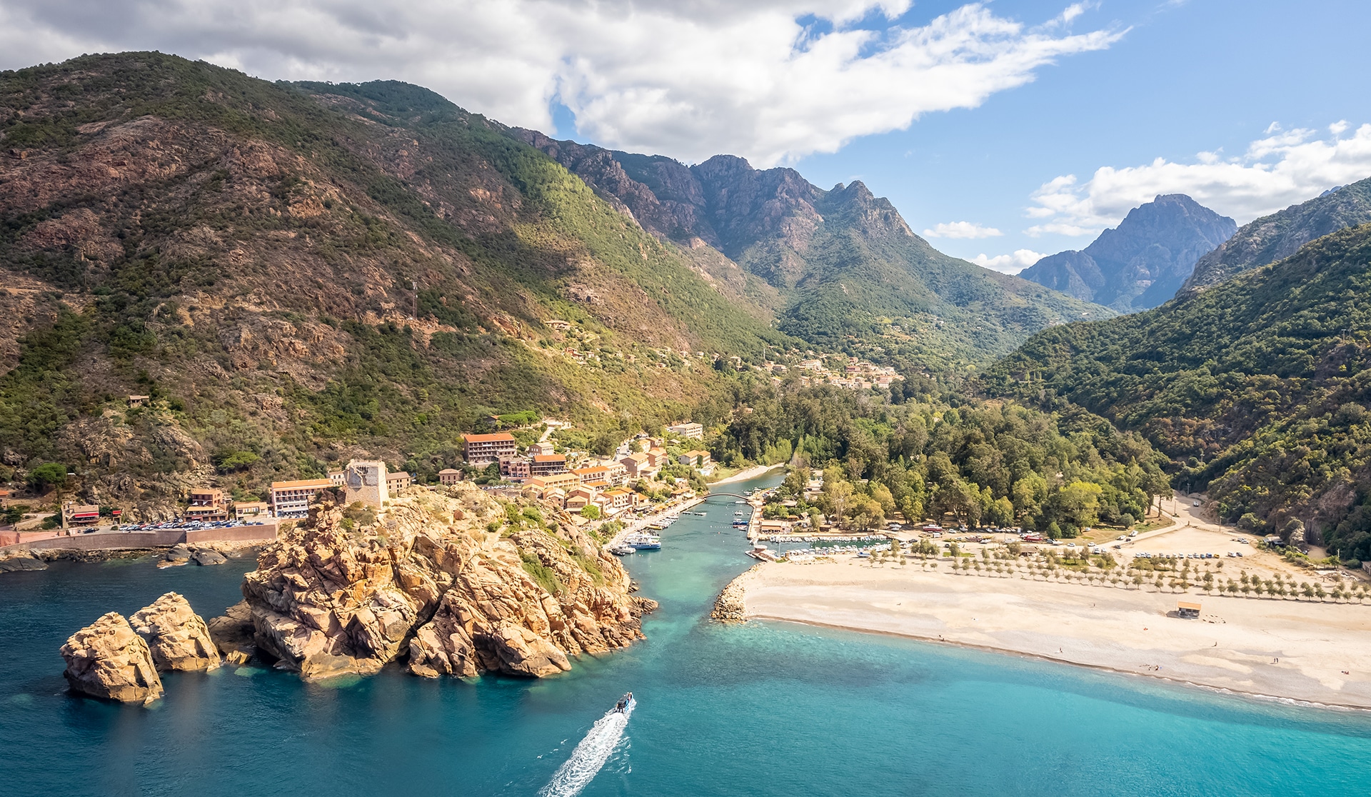 aerial view with porto village, corsica