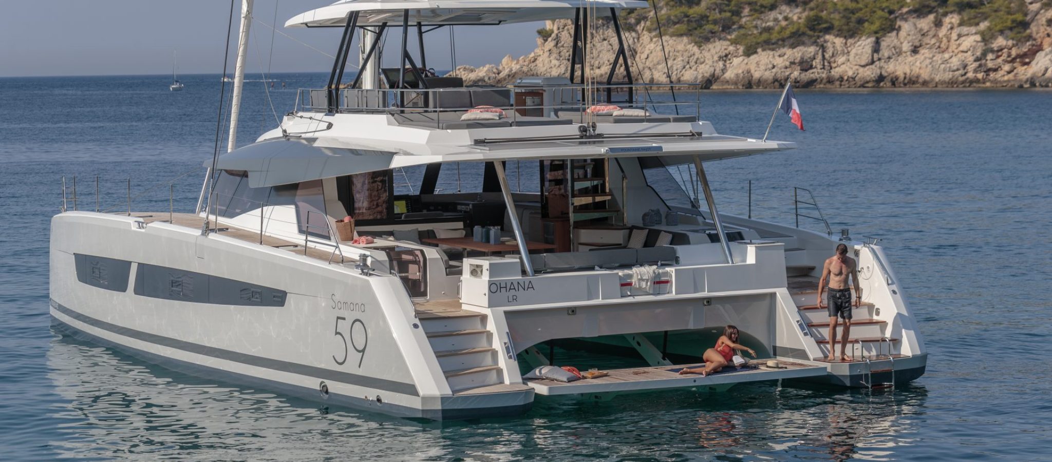 Catamaran de luxe Samana 59 Fountaine Pajot au mouillage