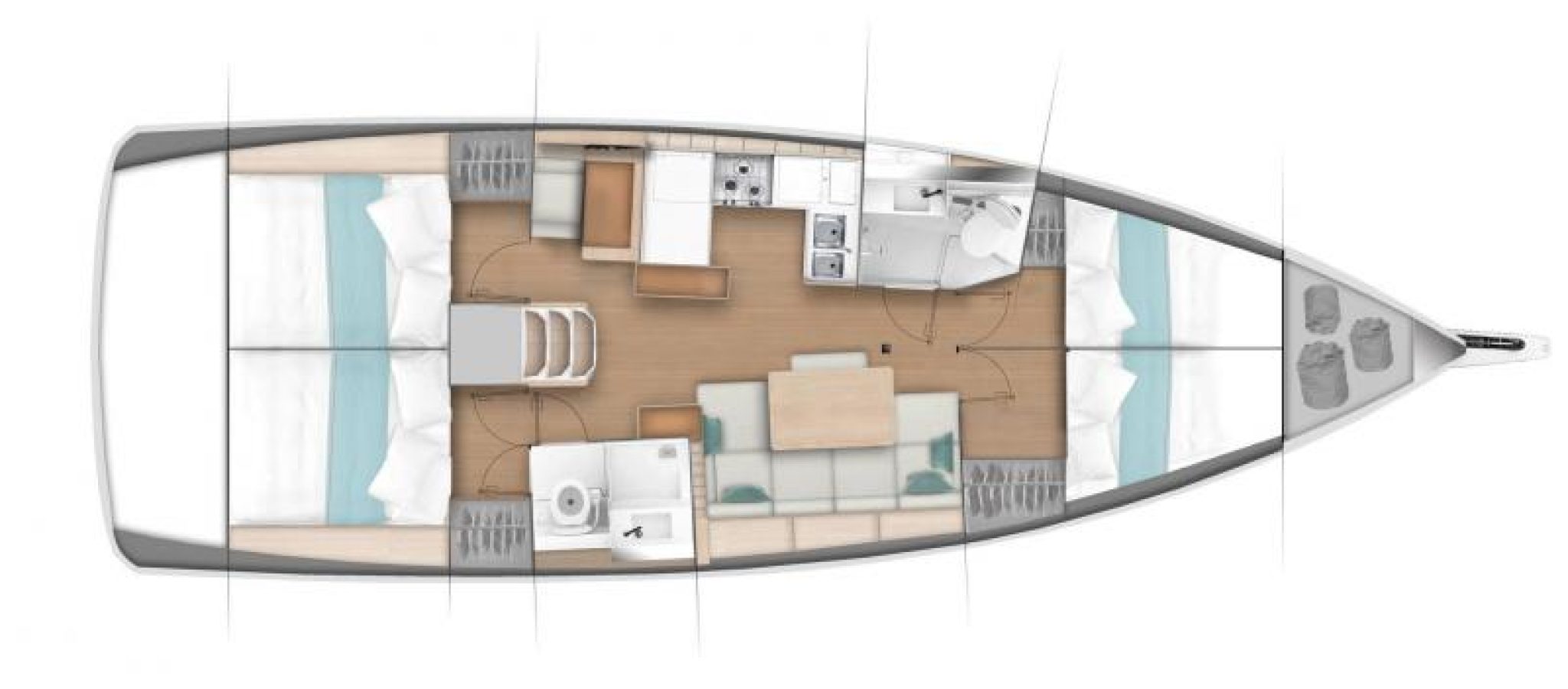 Sun Odyssey 440 plan 4 cabines